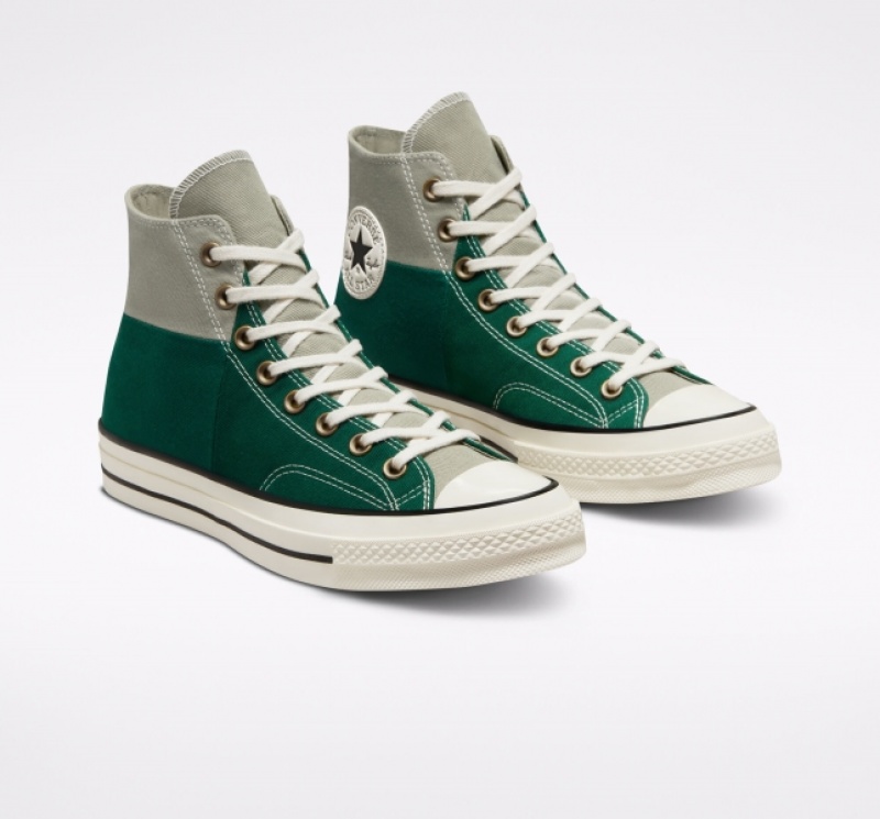 High Top Converse Chuck 70 Colorblocked Panske Biele Tmavo Zelene Čierne | 782KZUFXV