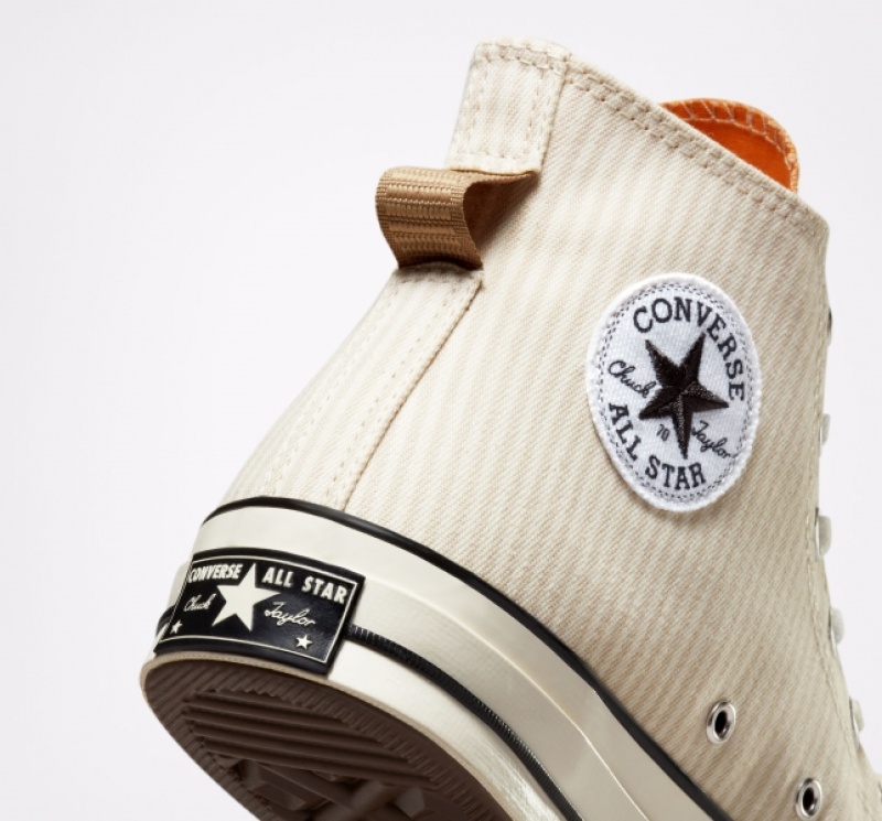 High Top Converse Chuck 70 Crafted Stripe Damske Hnede | 247FDZCAB