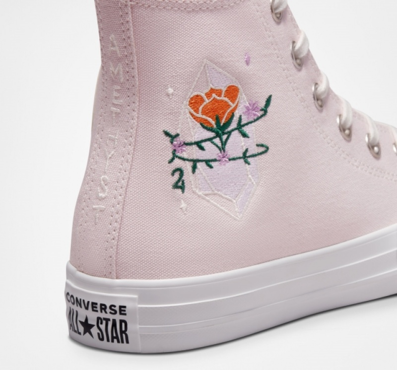 High Top Converse Chuck Taylor All Star Embroidered Crystals Damske Ruzove Biele | 643SMPHOC
