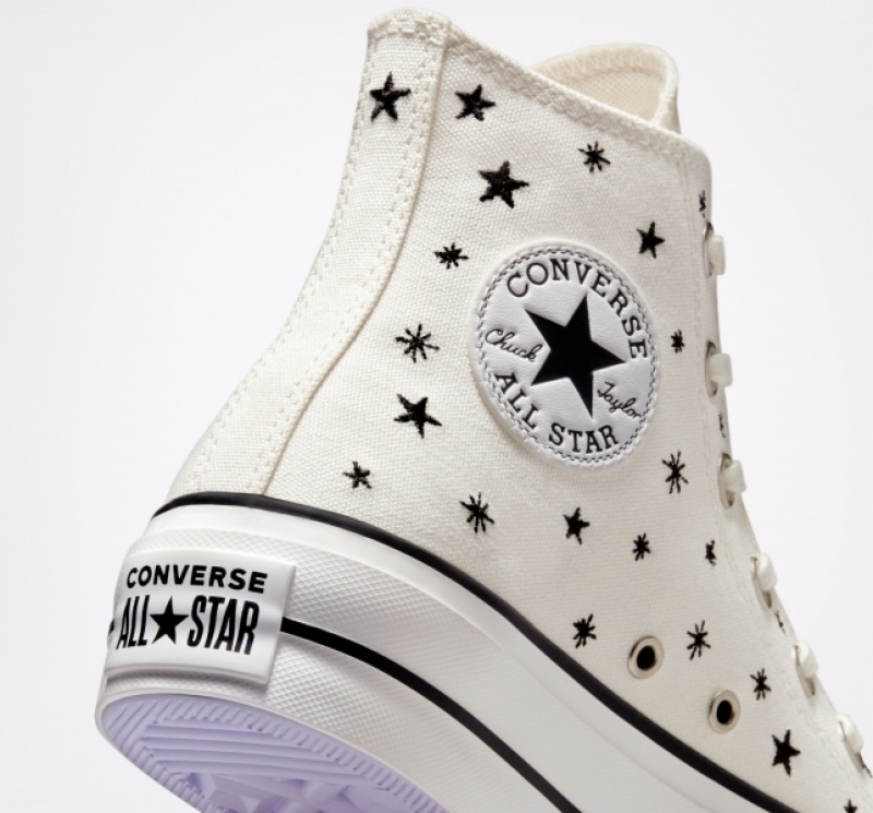 High Top Converse Chuck Taylor All Star Lift Embroidered Stars Damske Čierne Nachový | 289XNKOPA