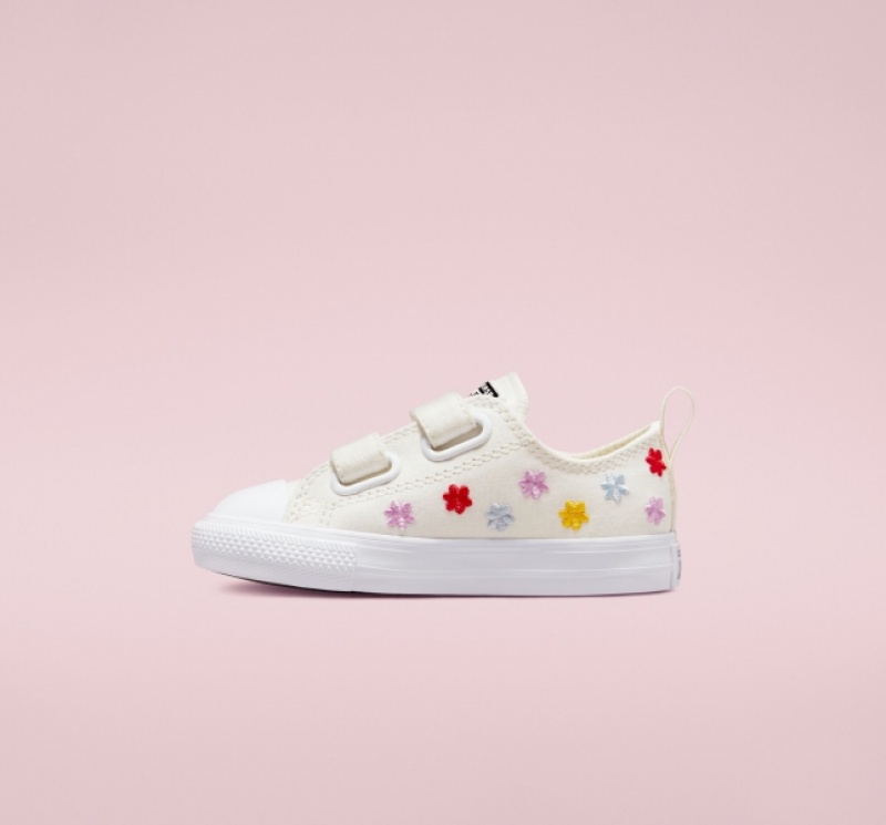 Low Top Converse Chuck Taylor All Star Easy-On Floral Embroidery Detske Biele Biele | 590FESWTU