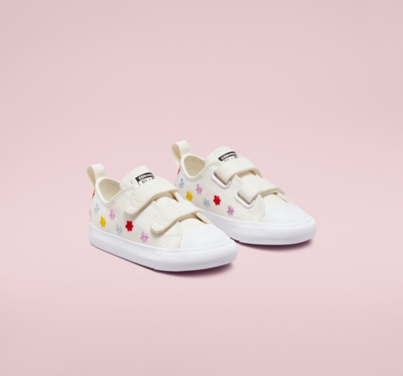 Low Top Converse Chuck Taylor All Star Easy-On Floral Embroidery Detske Biele Biele | 590FESWTU