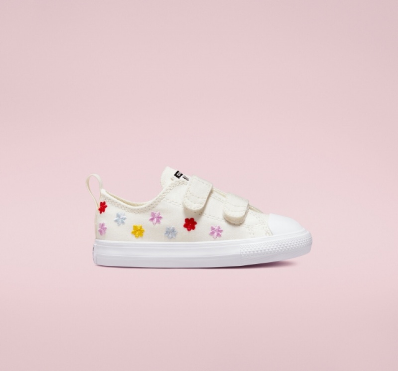 Low Top Converse Chuck Taylor All Star Easy-On Floral Embroidery Detske Biele Biele | 087HFECTG