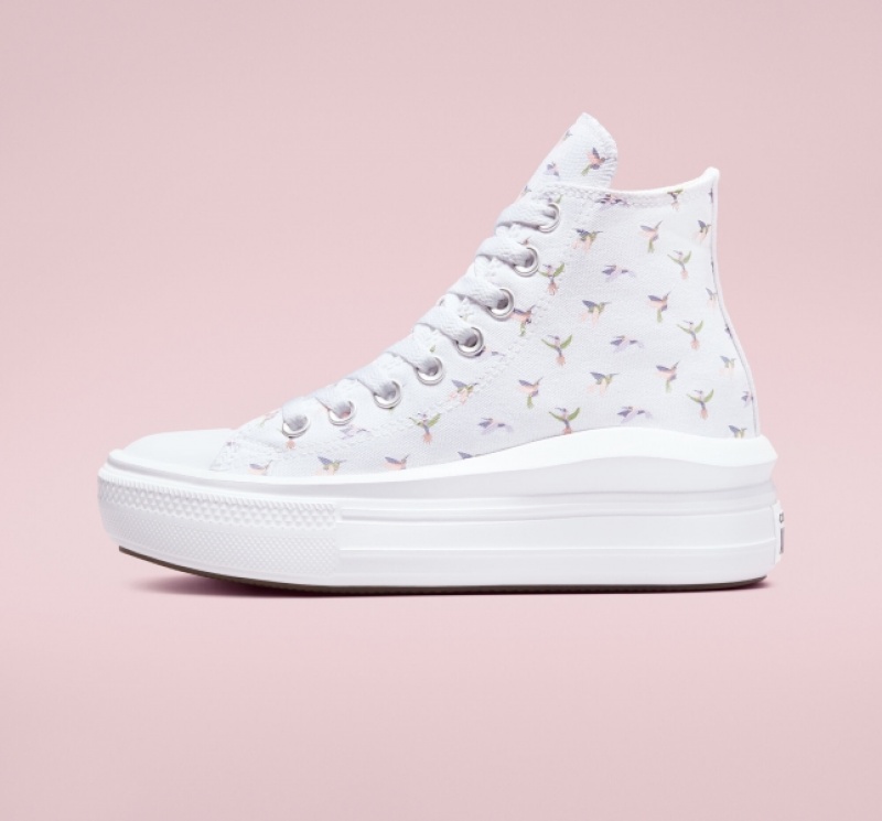 Topanky Na Platforme Converse Chuck Taylor All Star Move Hummingbirds Detske Biele Červené Ruzove | 940QDHUOC