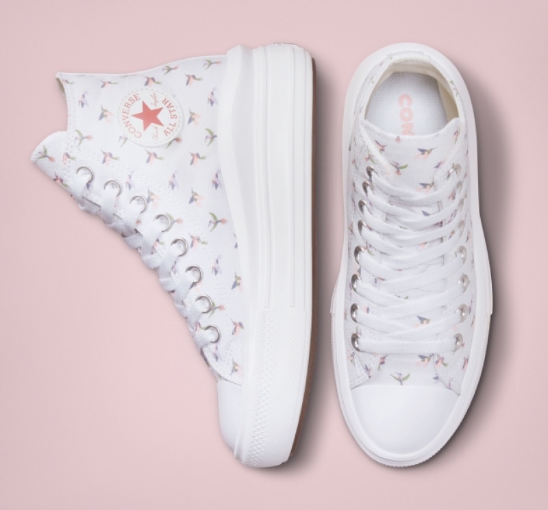 Topanky Na Platforme Converse Chuck Taylor All Star Move Hummingbirds Detske Biele Červené Ruzove | 940QDHUOC