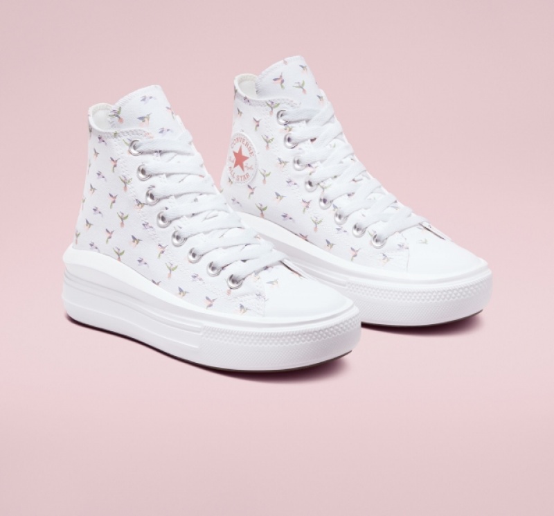 Topanky Na Platforme Converse Chuck Taylor All Star Move Hummingbirds Detske Biele Červené Ruzove | 940QDHUOC