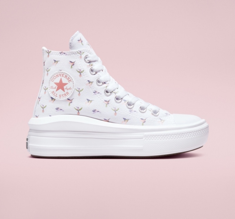 Topanky Na Platforme Converse Chuck Taylor All Star Move Hummingbirds Detske Biele Červené Ruzove | 940QDHUOC